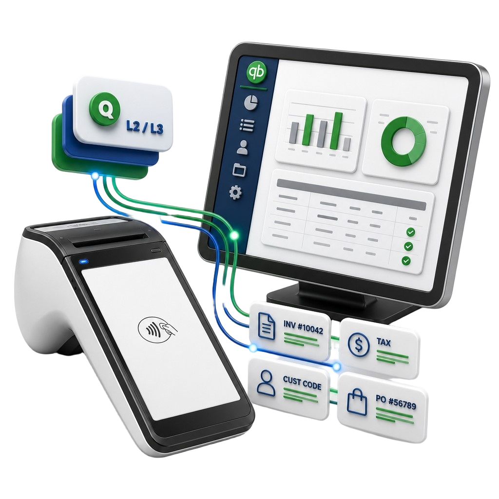 QuickBooks integration and Level 2 and Level 3 payment data optimization